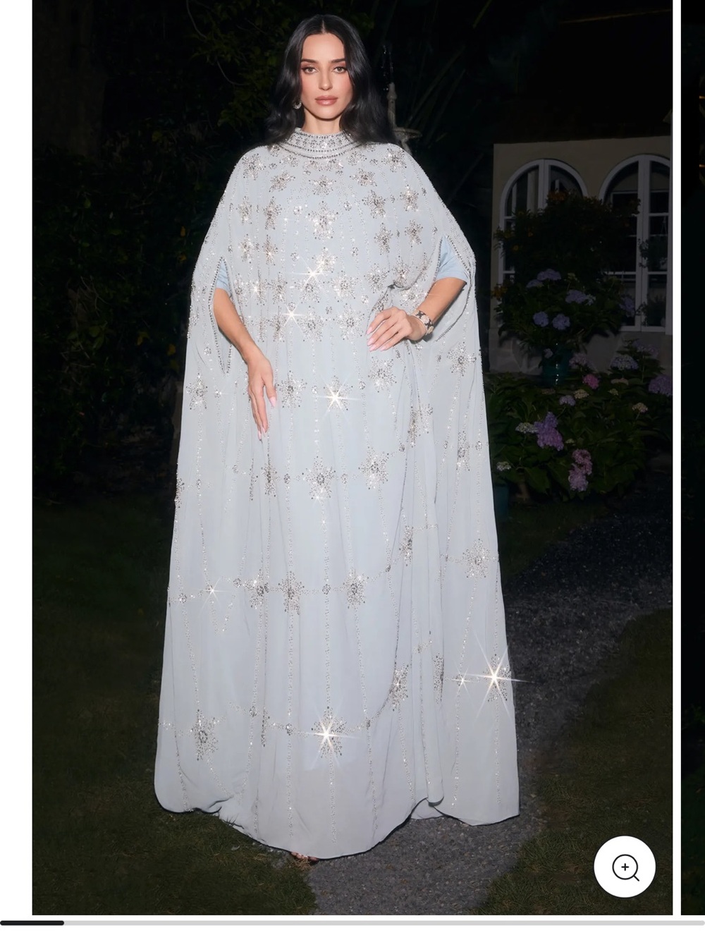 Embellished Light Blue Cape Evening Dress